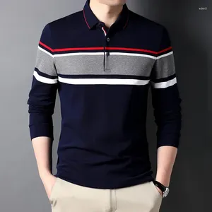 Polos masculinos moda lapela botão all-match emendado listrado polo camisas roupas 2024 primavera solto casual topos coreano camiseta