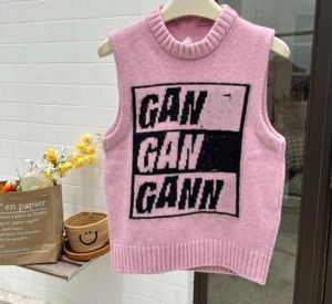 Gan ni'g styles Mixed color Women Designer Vest Fashion Tops Blended Knitted Vest knitwear coats girls elegant sweet knit vest lu'li