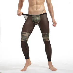 Men's Thermal Underwear Men Mesh Pants Camouflage Fitness Pouch Sexy Tight Comfortable See Sheer Transparent Low Waist Fashion Long Johns