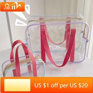 Kosmetiska väskor reser PVC Kvinnor Transparent Clear Zipper Makeup Organiser Bad Wash Bag Make Up Tote Handväskor Fall