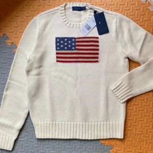 Gestrickter US Sport - Pullover mit amerikanischer Flagge Winter High-End-Modepullover 100 % Baumwollgarn 2024 New Highend
