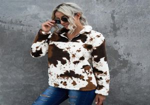 Women039s JACJE Modne krowy wydrukowane sherpa pullover kobiety krowi nadwymiarowe polarowy płaszcz damski zima miękki ciepły pot7617906