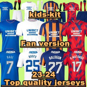 23 24 Rangers Soccer Jerseys 2023 2024 Home Away Glasgow COLAK ROOFE LUNDSTRAM HAGI BARKER TILLMAN MORELOS TAVERNIER KENT FC FASHION JR Men Football Shirt Kids Kit