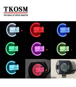 TKOSM 12500 RPM 오토바이 속도계 LCD MPH 디지털 주행 거리계 7 색 백라이트 오토바이 스피도 미터 타코미터 게이지 게이지 게이지 1067048