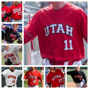 Utah Utes Baseball Jersey All Stitched Custom Mens 여성 Jerseys Cole Kershaw 8 Bruer Webster 9 Landon Frei 10 Core Jackson 11 Merit Jones 12 Bransen Kuehl