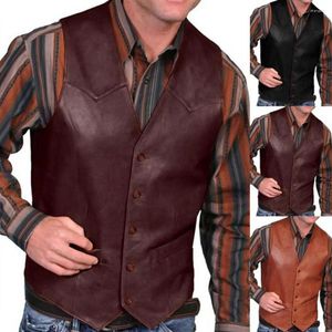 Herren-Tanktops, europäische Business-Weste, V-Ausschnitt, einreihige Western-Weste, ärmellose Herrenweste für Reiten, Biker-Lederjacke