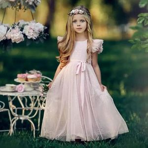 Платья для девочек, светло-розовое платье с цветочным узором для девочек, блестящее креповое платье трапециевидной формы принцессы для детского дня рождения, свадебное платье для первого причастия
