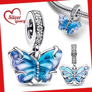 Murano Glass Butterfly Sparkling Charm Sterling Fit Charms Sier Original Bracelet For Jewelry Making