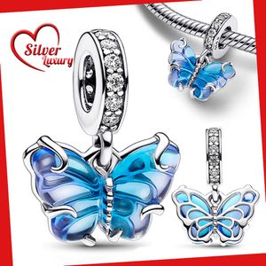 Murano vidro borboleta espumante charme esterlina ajuste encantos sier pulseira original para fazer jóias