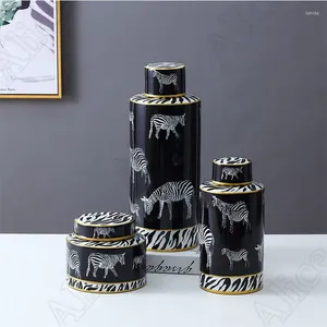 Garrafas modernas criativas zebra frascos com tampa estilo chinês sala de estar decoração tv gabinete desktop vaso ornamento decoração para casa jar