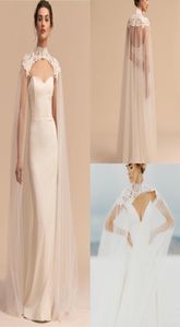 Nyaste Tulle Long High Neck Wedding Cape Lace Jacket Bolero Wrap White Ivory Women Brudtillbehör Custom Made7914950