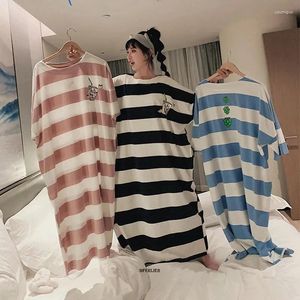 Women's Sleepwear Large Size 4XL 140KG Nightgowns For Women Summer Stripped Nightshirts Lady Casual Nightdress Homedress