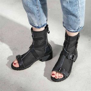 Boots leather Rome boots for women open toe mesh summer Female buckle Fashion gladiator shoes woman ankle 220901