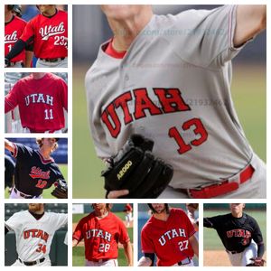 Utah Utes Baseball Jersey Allt Stitched Custom Mens Jerseys 30 Carter Wall 32 Karson Bodily 35 Zach Crandall 36 Randon Hostert 37 Jack Kleveno Brett Porthan