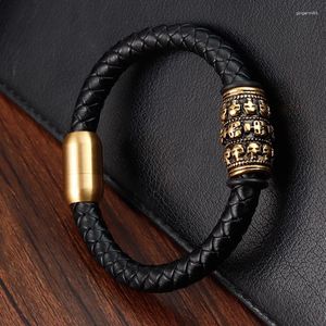 Charmarmband ankomst dubbel lager svart stål punk stil design perfekt present personlighet läder armband män smycken