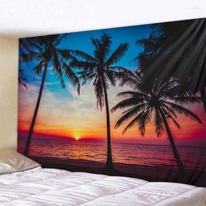 Tapeçarias Coconut Tree Sea View Tapeçaria Sunrise Sunset Art Decoração Cobertor Casa Fundo Pano Hippie Bohemian Sala de estar Dormitório