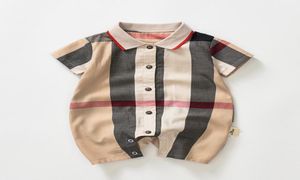 Baby Boys Plaid Romper Toddler Kids Plaid Flaid Flaid Single Single Breadted Short Sleeve Plestuits مصمم الأطفال المولود الجديد القماش غير الرسمي 7246216