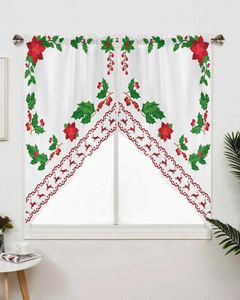 Curtain Christmas Elk Red Poinsettia Window Curtains For Living Room Kitchen Drapes Home Decor Triangular