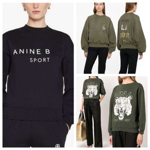 24SS Annie 여자 후드 땀 셔츠 ab 새로운 스타일 편지 인쇄 스포츠 까마귀 내부 양털 둥근 목 흑인 여자 스웨터