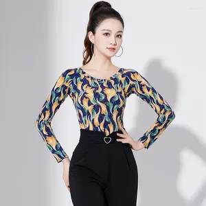 Scene Wear Flower Flamengo Rainbow Women's Dance Tops Latin Woman Slim Fit Clothing Belly Costume Girls Elegant Standard Dances Shirt