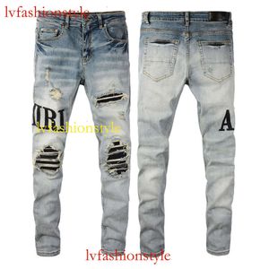 Jeans de grife europeus e americanos High Street High Street Jeans, remendos desgastados masculinos, ajuste fino e leggings de emagrecimento # 866