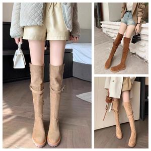 Fashion winter boots women Knee booties Tall Boot Black Leather Over-knee Boot Party length Flat Boots Snow boots Kn