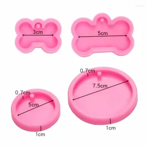 Baking Moulds Dog Bone Model Keychain Epoxy Mold Round Tag Car Pendant Resin Cake Decoration Accessories 17-324