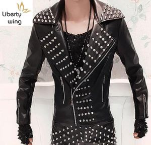 New Fashion Mens Punk Rock Costume Rivets Spike Motorcycle Jacket PU Leather Coats Plus Size MLXL2XL3XL8993639