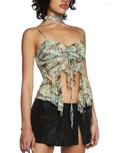 Women's T Shirts Boho Chic Butterfly Print Spaghetti Strap Camisole With Ruffle Detailing And Backless Design - Summer Crop Top For Women