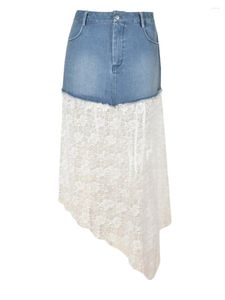 Gonne 2024 Patchwork con stampa floreale in pizzo da donna lunghe per viaggi in spiaggia Shopping denim estivo