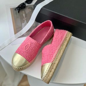 Designe Womens Dress Shoes Flat Heels 로퍼 샌들에 미끄러짐 샌들 발레 신발 트위드 Espadrilles 소녀 열린 신발 펌프 야외 캐주얼 신발 복숭아 핑크 골든 슬라이드