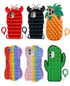Push Bubble Sensory Pop It Toy Phone Cases Släpp stress Fullt kroppsskydd 3D -stötsäkert täckning för iPhone 12 11 Pro Max X Xs XR 6 7 8 Plus3070849