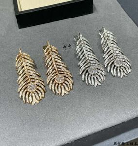Kolczyki Naszyjnik projektant biżuterii luksusowe średnie pióra Słowiane kolczyki z diamentem różowe złoto Diamentowe Diamentowe Naszyjniki