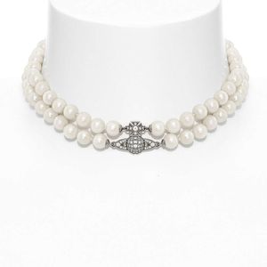 Modedesigner drottning Mor Saturn Pearl Diamond Necklac av kvinnor dubbelskikt planet Pearl Necklace Japanese and Korean Stars smycken gåva