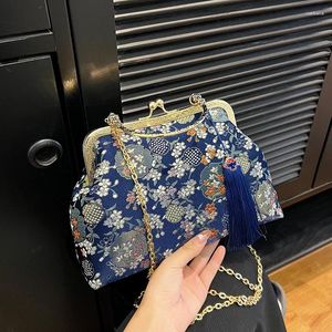 イブニングバッグ刺繍された女性用シルクプリントバンケットハンドバッグファッショナブルで軽量のクランプマウス女性用クロスボディバッグ