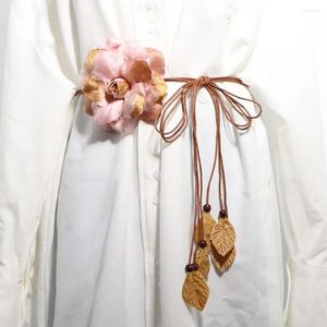 Bälten Big Flower Decorative Dress Accessories Handgjorda vävda midjerepslipsband Tassel Braid Bohemian Midjeband