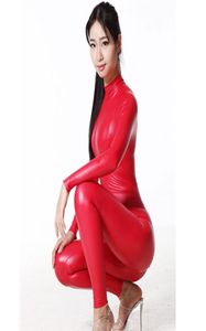 Sexy feminino corpo inteiro brilhante collant bodysuit látex em dois sentidos zíper aberto virilha catsuit moto biker clube dança wear plus size q1454058210
