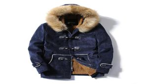 Men039s Down Parkas Autumn and Winter Fur Collar Horn Backle Deer Velvet Leather Coat Long Secti