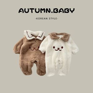 Ins Winter Toddler Boys Rompers Cotton Thicken Naval Collar born Boys Onesies Spliced Cartoon Bear Plush Infant Boy Bodysuits 240119