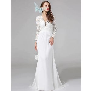 Modern V-Neck Mermaid Wedding Dress Spaghetti Long Sleeves Lace Appliques Backless Illusion Bridal Gown Vestidos De Novia YD
