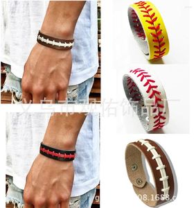 Charm Bracelets Gum For Sport Seamed Lace Leather Herringbone Softball Fast Pitch Baseball Stitch Cuff Men Bracelet