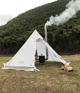 Verbessertes Bushcraft-Pyramidenzelt, leicht, 210T kariertes Ripstop-Wintercampingzelt mit Schneeschürze, Kaminlochhöhe 160 cm, H221111780