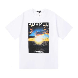 Fashion Casual Purples ClassicDesigner Luxury Classic Summer Fever Band Rock Twilight Sunset Print Kort ärm Loose Purple High Street Cotton T-shirt