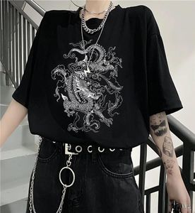 Koreanische Version von Spaß Ulzzang niedlichen Drachen Punk Gothic weibliche T-Shirt Kleidung Top Kurzarm Hip Hop Retro Print Bar Harajuku Tee9731114