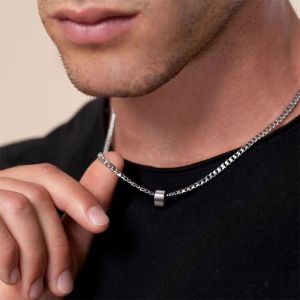 Mens Beaded Cuban Chain Necklaces,Waterproof Never Fade 14K White Gold Collar Jewelry Gift for Dad Husband Boyfriend