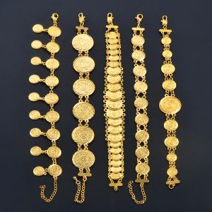 14k Yellow Gold Coin Bangle Women Girls African Bracelets Jewelry Dubai Middle East Arab Bridal Ornament
