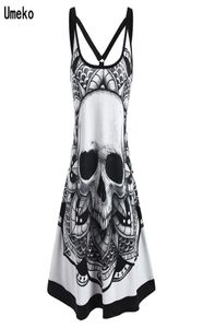 Umeko Summer Goth Plus Size Skull Print Women Seveless Mini Dress Y2K Ladies Casual Dresses for Tver Dark Academia Alt Closes21869915