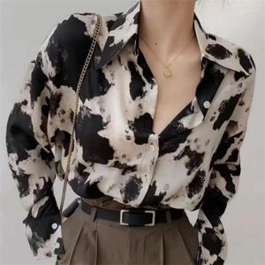 Damenblusen WTEMPO Cow Print Button Up Shirts Frauen Langarmbluse Koreanische Modekleidung Chiffon Streetwear Plus Size Tops Frühling