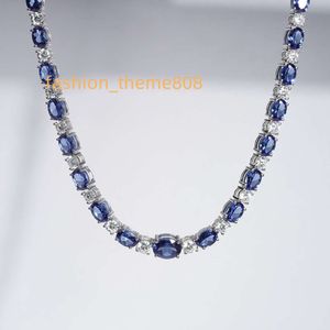 Starsgem Nowy styl Hip Pop Naszyjnik 14K White Gold Lab Królewskie Blue Sapphire Mo Issnite Tinnis Bransoletka