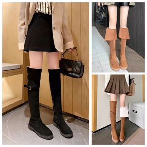 Fashion Winter Ankle Boots Womens Ankles Knee Booties Tall Boot Black Leather Over-Knee Boot Party Knight Boots Längd Flat K